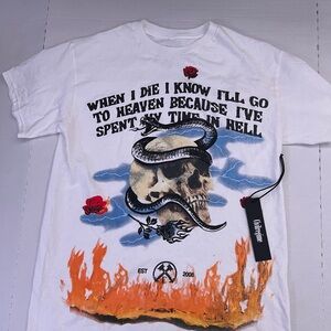 Civil Regime T-shirt White T-Shirt with Skull and Flames